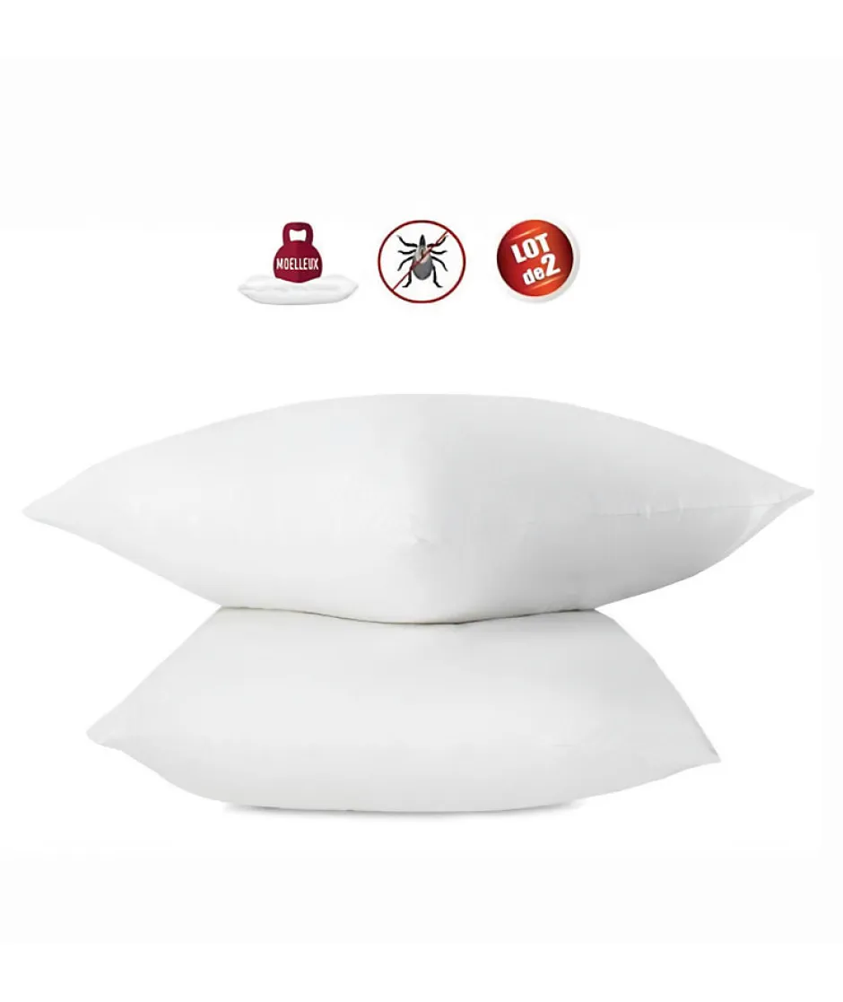 Abeil Lot de 2 oreillers anti-acariens - 60 x 60 cm - 100% coton traité Bio -