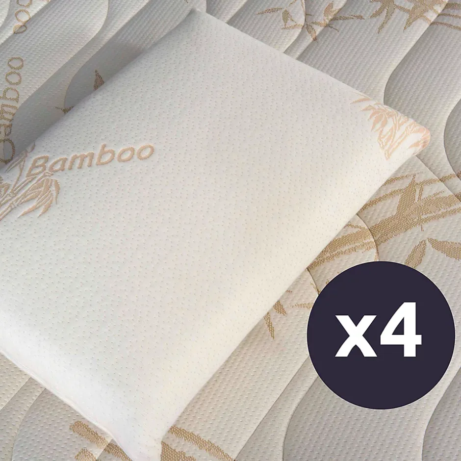 Olympe Literie Lot de 4 oreillers Bamboo 40x60 cm Mémoire de forme Best