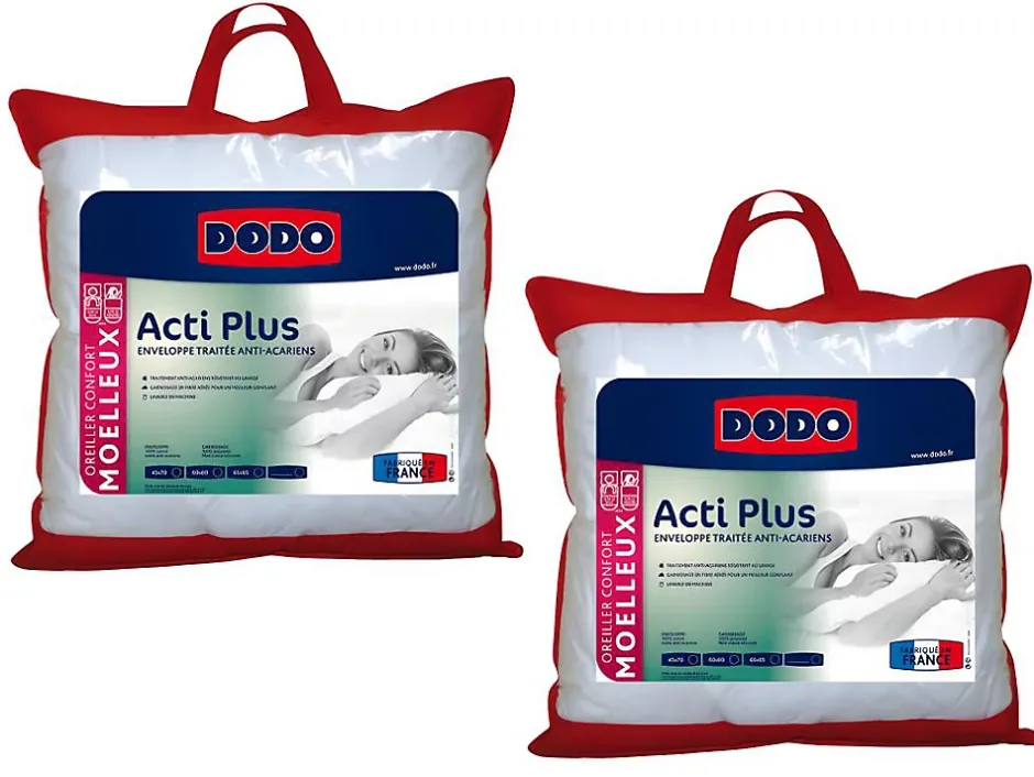 Dodo Lot de 2 oreillers anti allergies - 65x65 cm - ACTI PLUS II Clearance
