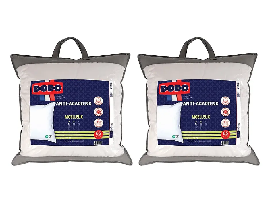 Dodo Lot de 2 oreillers anti allergies - 65x65 cm - ACTI PLUS II Clearance