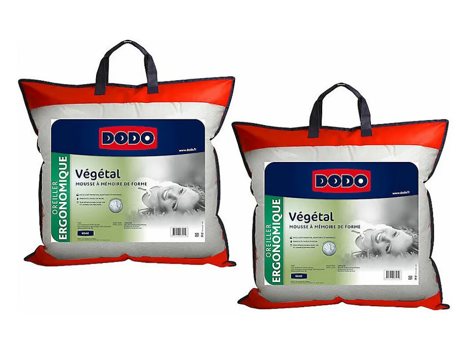 Dodo Lot de 2 oreillers ergonomiques à mémoire de forme - 60x60 cm - VEGETAL