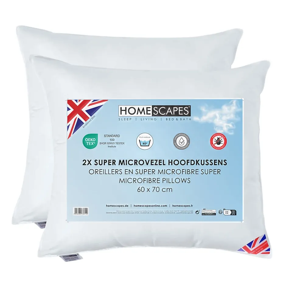 Homescapes Lot de 4 oreillers en microfibre, 60 x 70 cm - Clearance