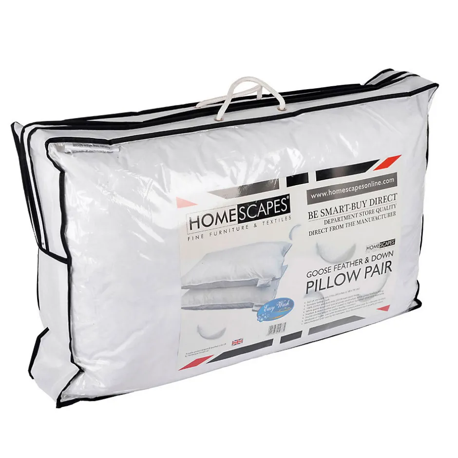Homescapes Lot de 2 oreillers en plumes et duvet d'oie, 50 x 75 cm -
