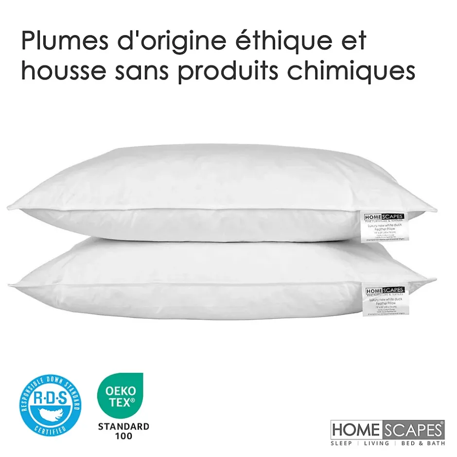 Homescapes Lot de 4 oreillers en plumes de canard, 50 x 75 cm - Clearance