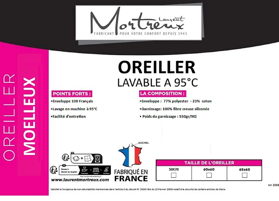 Mortreux Lot De 2 Oreillers Moelleux Polycoton à Bouillir - 60 x 60 - 31145 Best