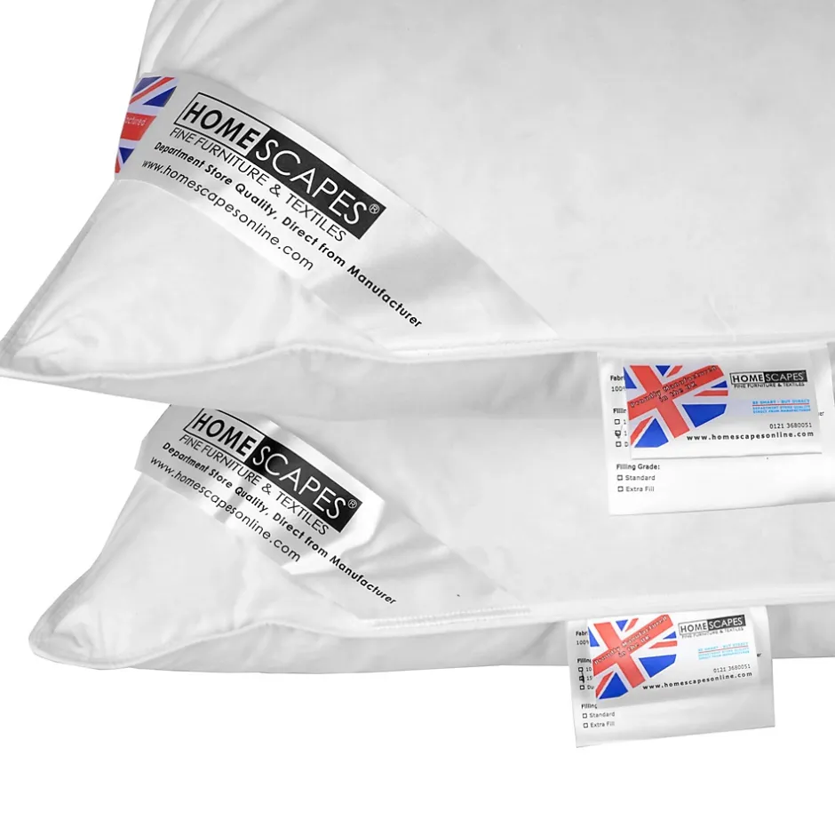 Homescapes Lot de 2 oreillers naturels en plumes et duvet de canard, 50 x 75 cm - Outlet