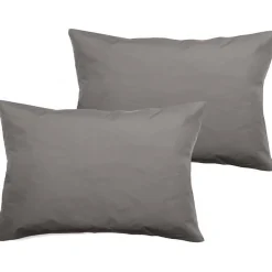 Vent Du Sud Lot de 2 taies d'oreiller percale pur coton peigné longues fibres 80 fils/cm² - Cendre - Lot de 2 taies d'oreiller 50