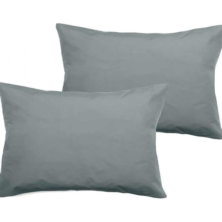 Vent Du Sud Lot de 2 taies d'oreiller percale pur coton peigné longues fibres 80 fils/cm² - Lichen - Lot de 2 taies d'oreiller 50 Best