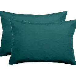 Vent Du Sud Lot de 2 taies d'oreiller percale pur coton peigné longues fibres 80 fils/cm² - Bleu canard - Lot de 2 taies d'oreille Online