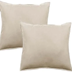 Vent Du Sud Lot de 2 taies d'oreiller Palace pur coton teint lavé 63 fils/cm² - Palace Naturel - Lot de 2 taies d'oreiller 50 x 70