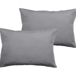 Vent Du Sud Lot de 2 taies d'oreiller percale pur coton peigné longues fibres 80 fils/cm² - Acier - Lot de 2 taies d'oreiller 50 x Sale