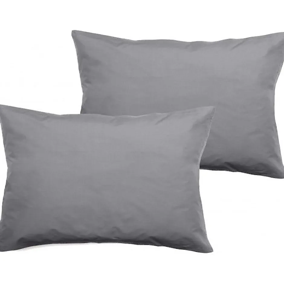 Vent Du Sud Lot de 2 taies d'oreiller percale pur coton peigné longues fibres 80 fils/cm² - Acier - Lot de 2 taies d'oreiller 50 x Sale