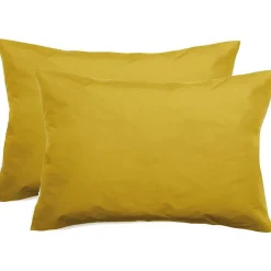 Vent Du Sud Lot de 2 taies d'oreiller percale pur coton peigné longues fibres 80 fils/cm² - Moutarde - Lot de 2 taies d'oreiller 5