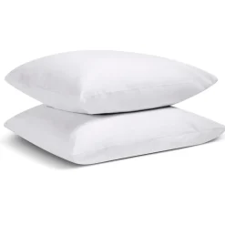 Bleu Calin Lot de 2 Taies d'oreiller unies 50x75cm PERCALE BLANC