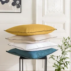 Future Home Lot de 2 taies d'oreiller unies en coton finition bourdon 65x65cm Discount