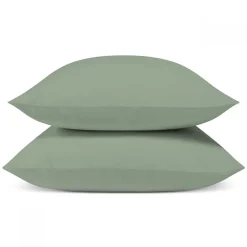 Bleu Calin Lot de 2 Taies d'oreiller unies 65x65cm PERCALE SAUGE Online