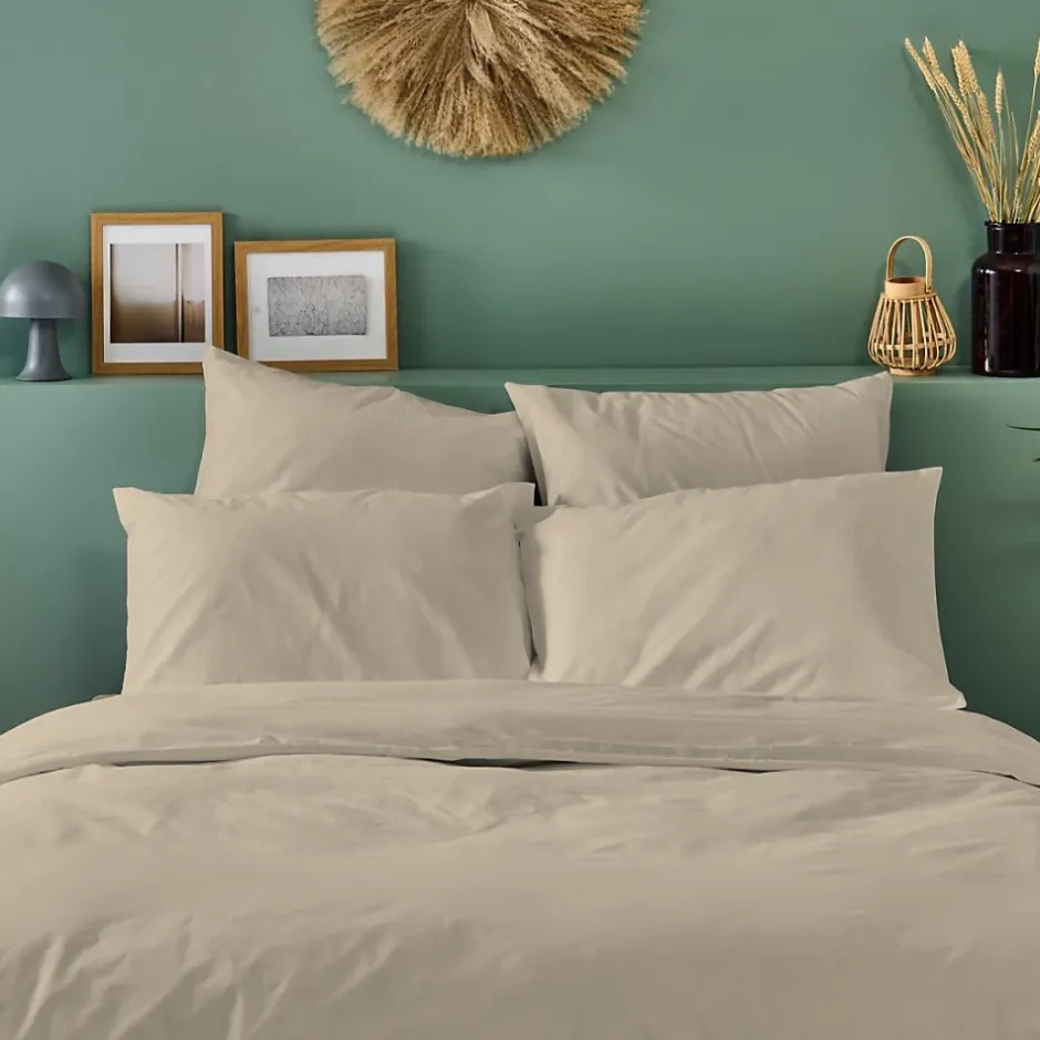 Bleu Calin Lot de 2 Taies d'oreiller unies 65x65cm PERCALE LIN Online