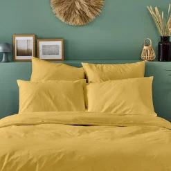 Bleu Calin Lot de 2 Taies d'oreiller unies 50x75cm PERCALE MOUTARDE