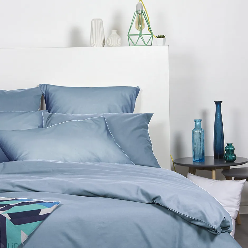 Linnea Lot de 2 taies d'oreiller 50x70 cm polyester microfibre LAGO bleu jean