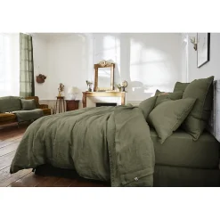 Meubletmoi Lot de 2 taies d'oreillers 60 x 60 cm en lin lavé vert - LUISA
