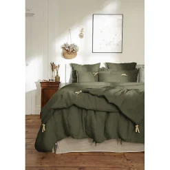 Meubletmoi Lot de 2 taies d'oreillers 60 x 60 cm en lin lavé vert - LUISA