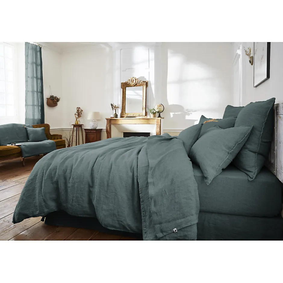 Meubletmoi Lot de 2 taies d'oreillers 60 x 60 cm en lin lavé bleu - LUISA Best