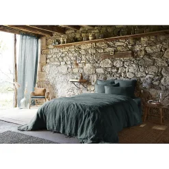 Meubletmoi Lot de 2 taies d'oreillers 60 x 60 cm en lin lavé bleu - LUISA Best