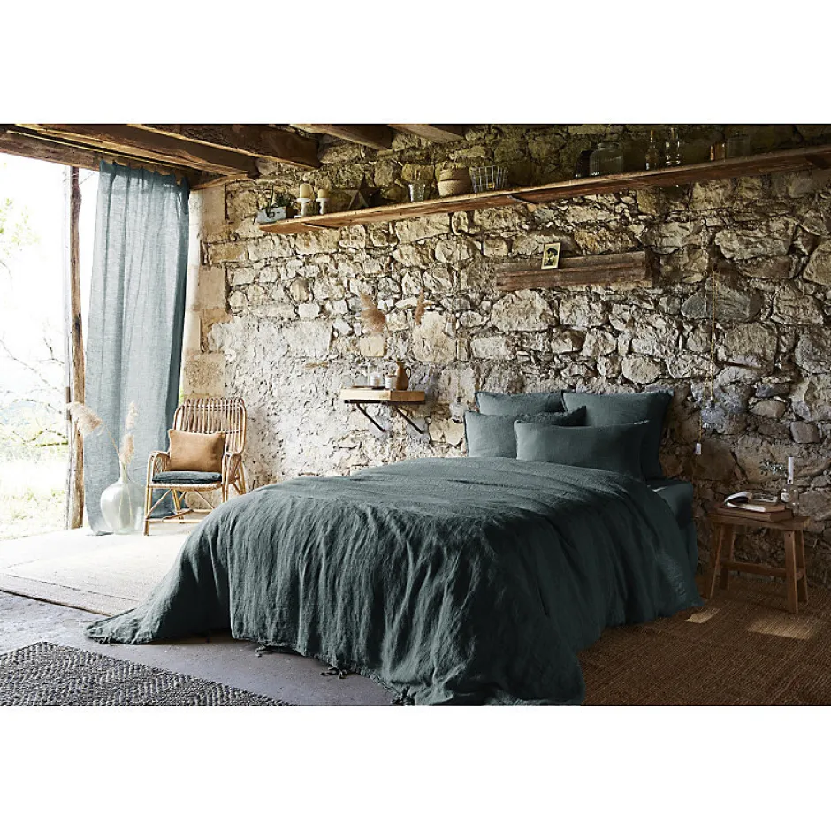Meubletmoi Lot de 2 taies d'oreillers 60 x 60 cm en lin lavé bleu - LUISA Best