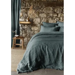 Meubletmoi Lot de 2 taies d'oreillers 50 x 70 cm en lin lavé bleu - LUISA New