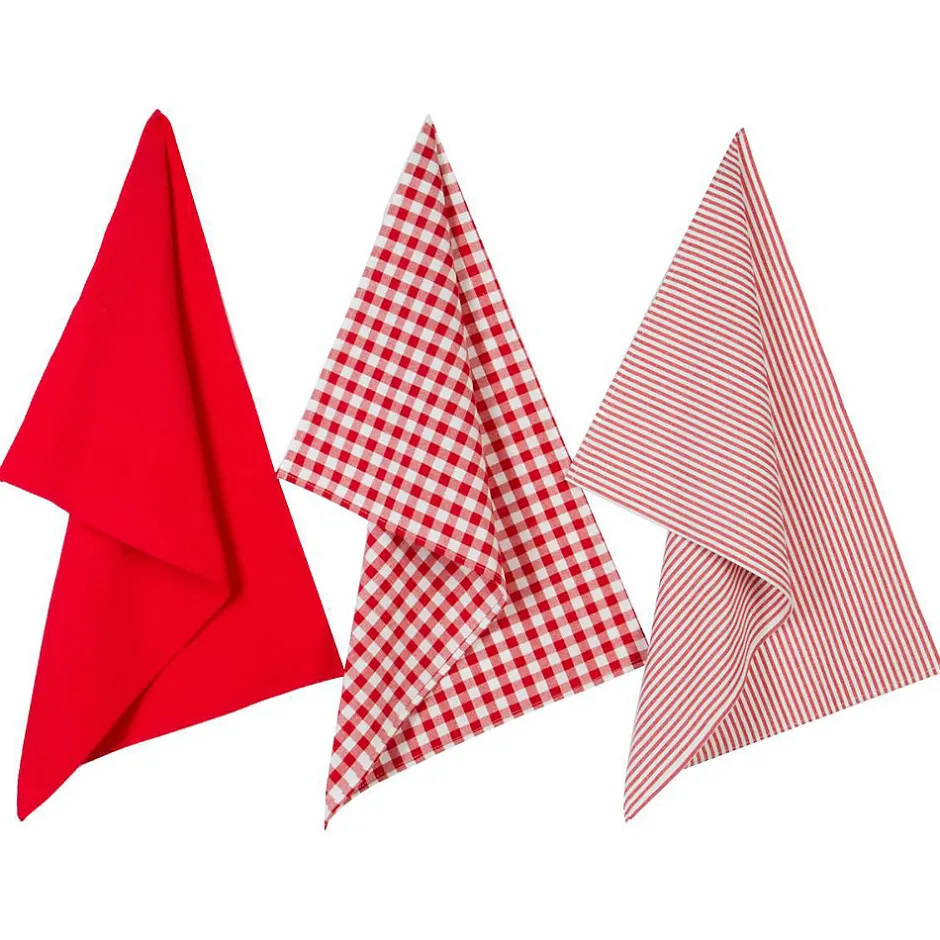 Atmosphera Créateur D'Intérieur Lot de 3 torchons en coton 45x70 - Rouge- Atmosphera