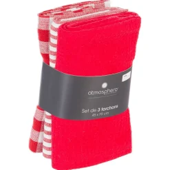 Atmosphera Créateur D'Intérieur Lot de 3 torchons en coton 45x70 - Rouge- Atmosphera