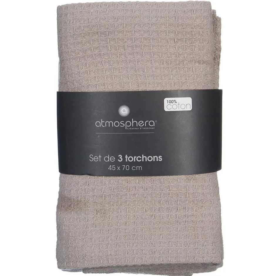Atmosphera Créateur D'Intérieur Lot de 3 torchons en coton 45x70 - Gris- Atmosphera New