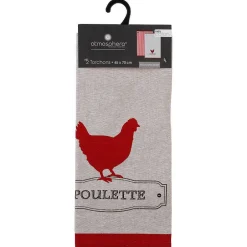 Atmosphera Créateur D'Intérieur Lot de 2 torchons imprimés Poule - coton - 45x70 cm - Atmosphera