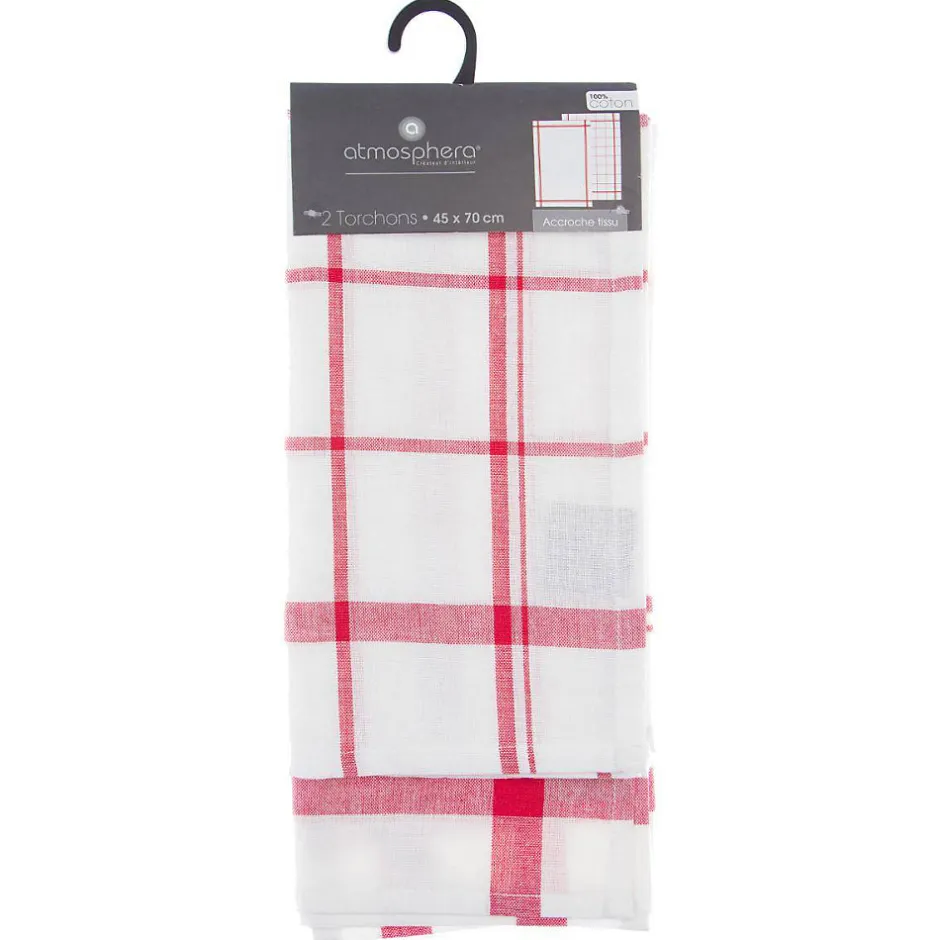 Atmosphera Créateur D'Intérieur Lot de 2 torchons imprimés - coton - rouge et blanc - 45x70 cm - Atmosphera