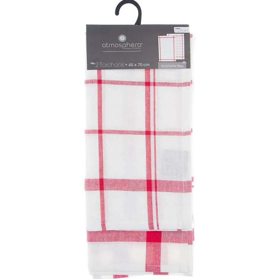 Atmosphera Créateur D'Intérieur Lot de 2 torchons imprimés - coton - rouge et blanc - 45x70 cm - Atmosphera