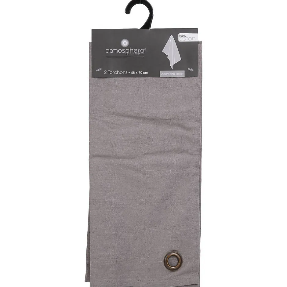 Atmosphera Créateur D'Intérieur Lot de 2 torchons imprimés - coton - gris clair - 45x70 cm - Atmosphera Best