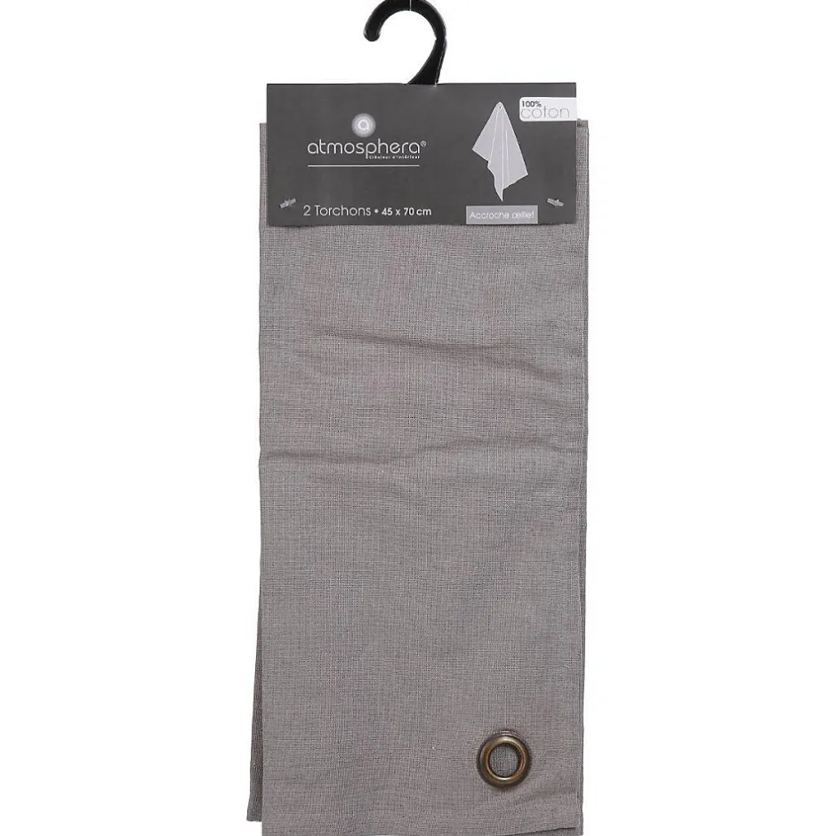Atmosphera Créateur D'Intérieur Lot de 2 torchons imprimés - coton - gris clair - 45x70 cm - Atmosphera Best