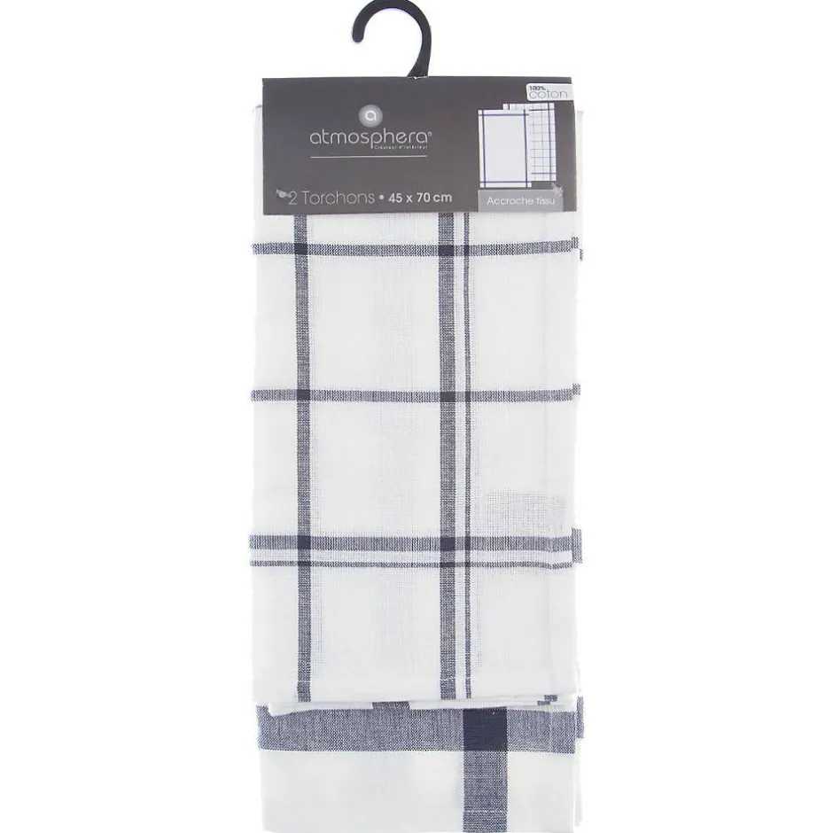 Atmosphera Créateur D'Intérieur Lot de 2 torchons imprimés - coton - bleu - 45x70 cm - Atmosphera Discount