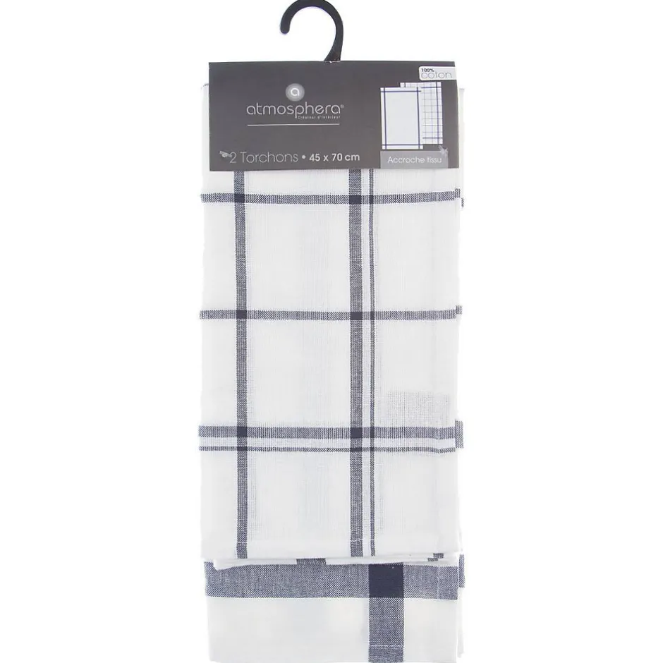 Atmosphera Créateur D'Intérieur Lot de 2 torchons imprimés - coton - bleu - 45x70 cm - Atmosphera Discount