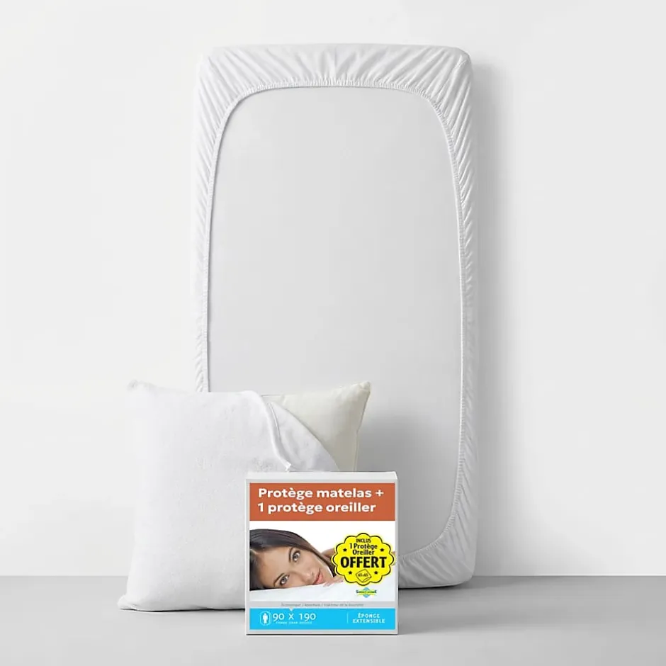 Sweetnight Lot Protège-Matelas 90x190 + 1 Protège-Oreiller 65x65 - Bouclette Éponge Coton Absorbante Discount