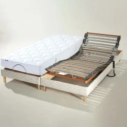 Idliterie Lot sommiers avec réglage fermeté au niveau lombaire 2x70x190 Discount