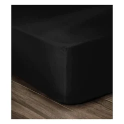 Lovely Home Drap Housse 100% Coton 160x200cm - Bonnet 35cm - Noir