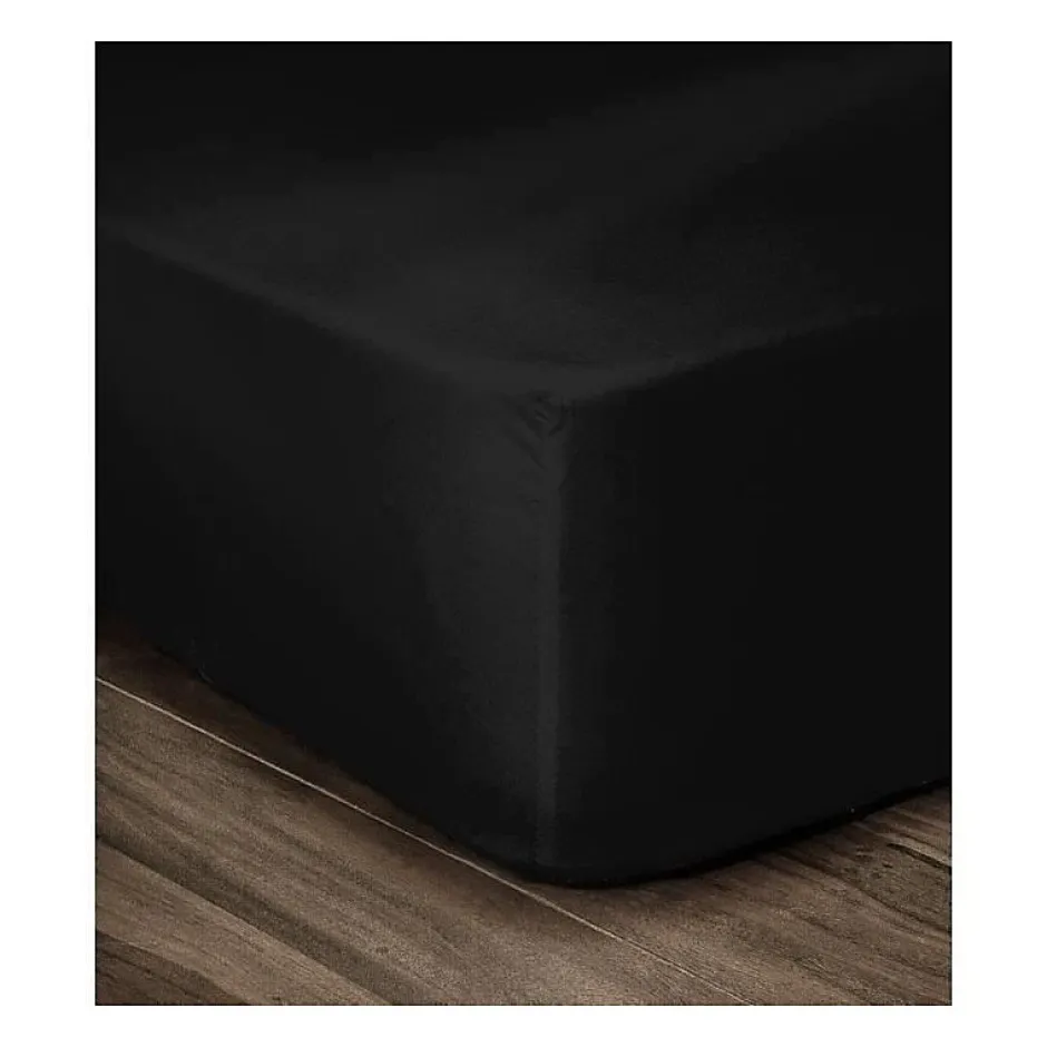 Lovely Home Drap Housse 100% Coton 160x200cm - Bonnet 35cm - Noir