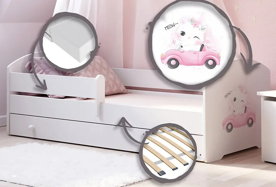 Kobi LUK lit enfant avec tiroir et barreau 140x70 Cat Clearance