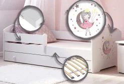 Kobi LUK lit enfant avec tiroir et barreau 160x80 princesse endormie Discount