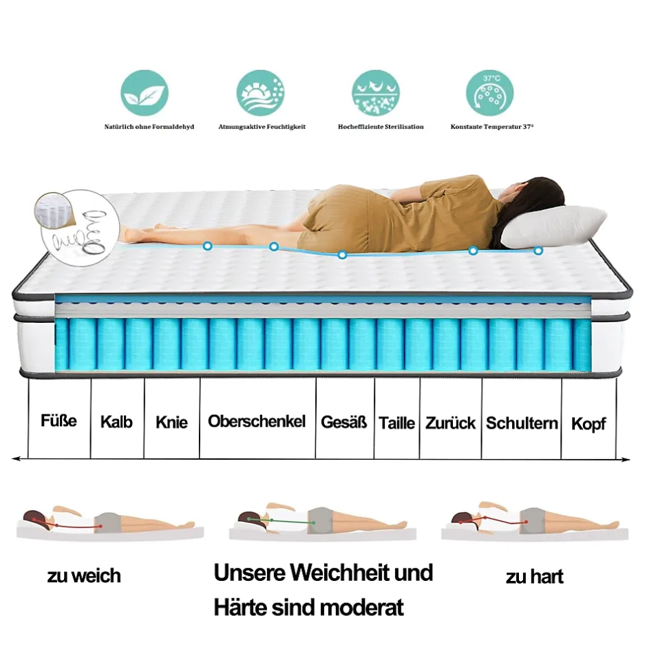 ProximaX Matelas 140 x 190 cm ressorts ensachés et surmatelas intégré ép.25cm Sale