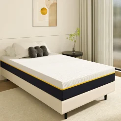 Teeno Matelas adulte double couche en mousse mousse à mémoire de forme fibre de charbon de bambou, 90x190 cm, 17 cm d'épaisseur