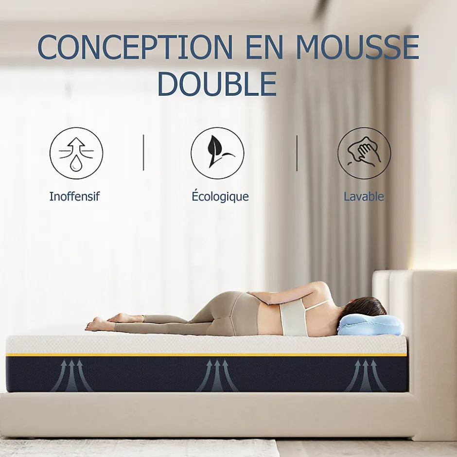 Teeno Matelas Adulte 90x190 cm, Épaisseur 21 cm, Mousse à Mémoire + Fibres de Charbon de Bambou