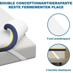 Teeno Matelas de 7,5 cm d'épaisseur, 140 x 190 cm, mousse à mémoire de forme, ergonomique, lavable