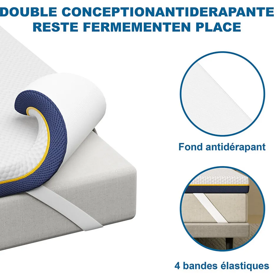 Teeno Matelas de 7,5 cm d'épaisseur, 140 x 190 cm, mousse à mémoire de forme, ergonomique, lavable